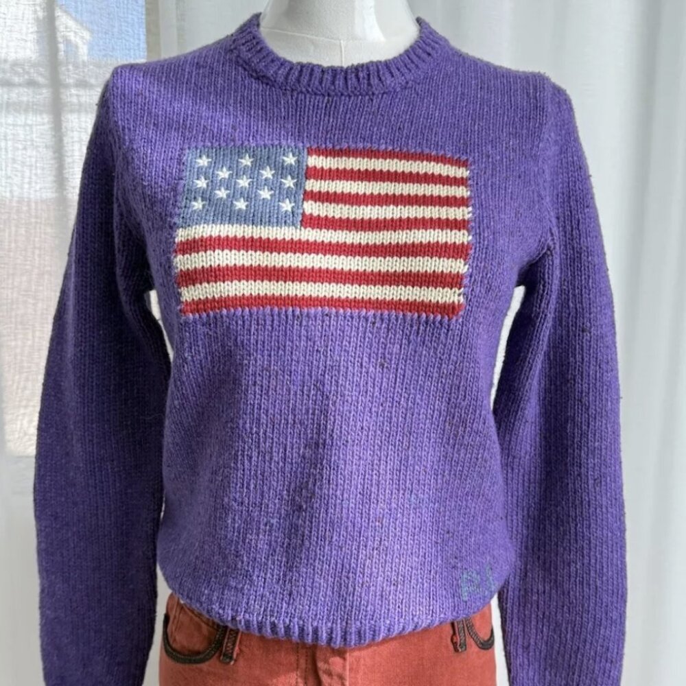 Ralph Lauren Women Flag Sweater Wool, Size S